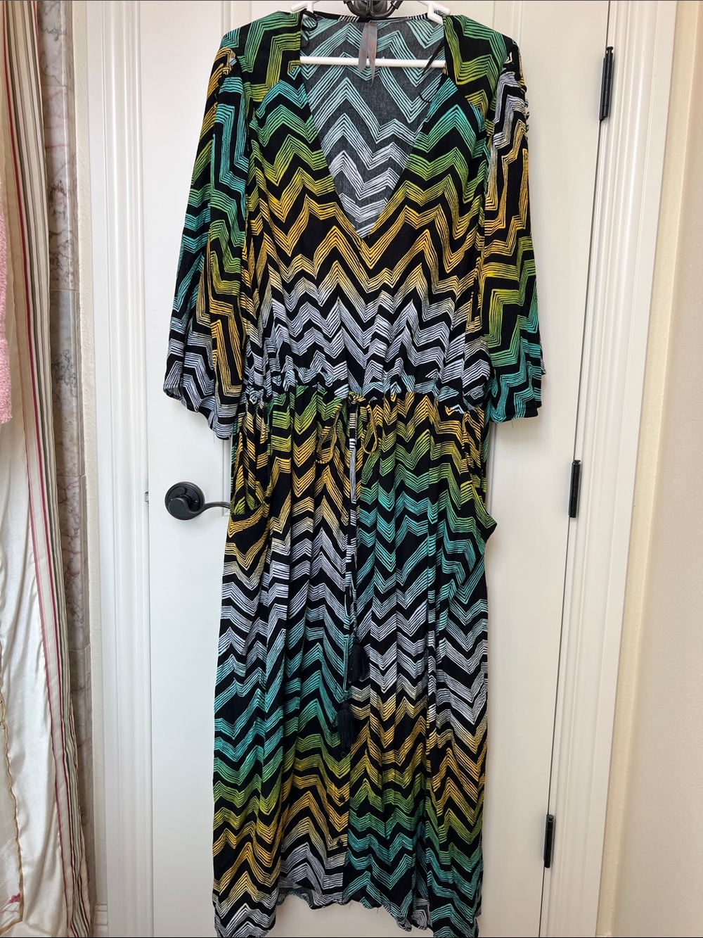 Seven7 colab Melissa McCartney V-Neck Chevron Maxi Dress Black, Green & Yellow